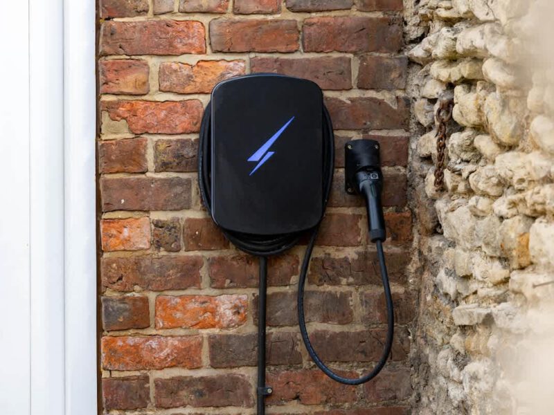 Electric vehicle charger at Castle View Cottage, a holiday let with EV charging.