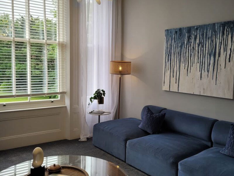 Stylish living room at Crescent View holiday let, sleeps 4.