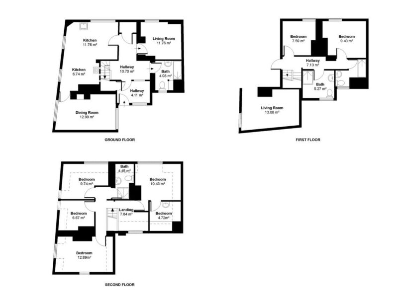Floor plan for Ocean Pearl holiday let, showing multiple bedrooms and living areas.