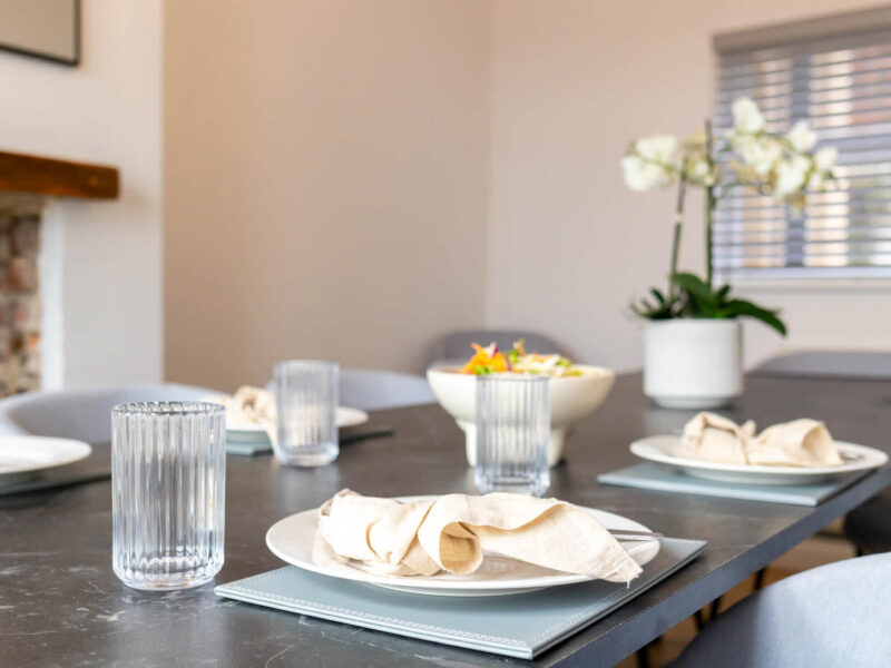 Dining table set for groups at Ocean Pearl holiday let.