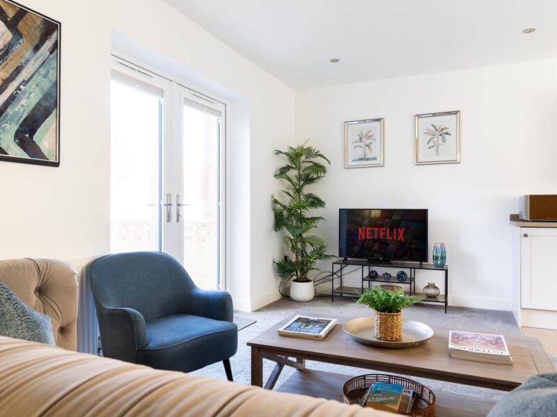 Comfortable living area with Netflix TV at Welton View Escape holiday let.