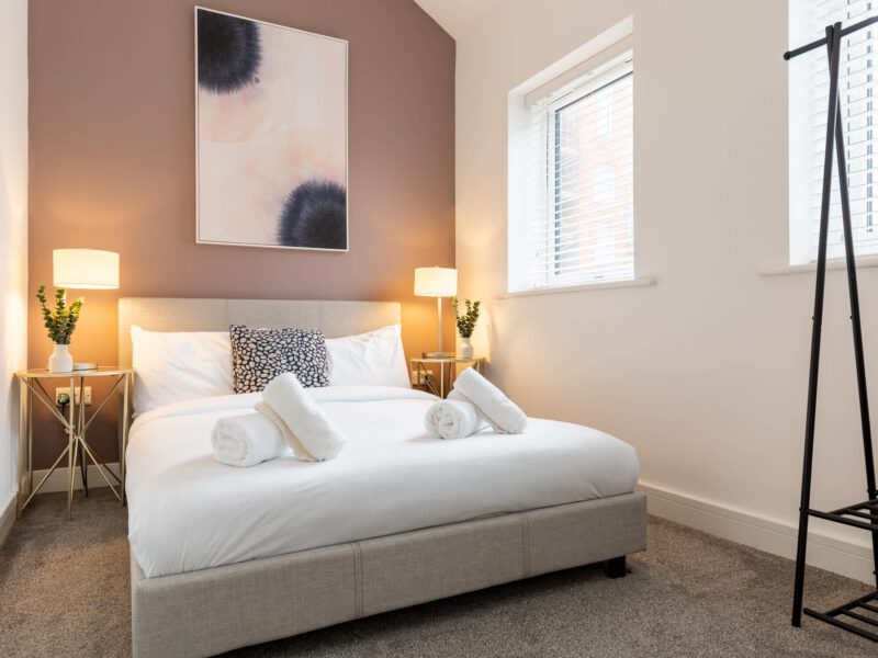 Comfortable bedroom at Welton View Escape, a coastal holiday let.