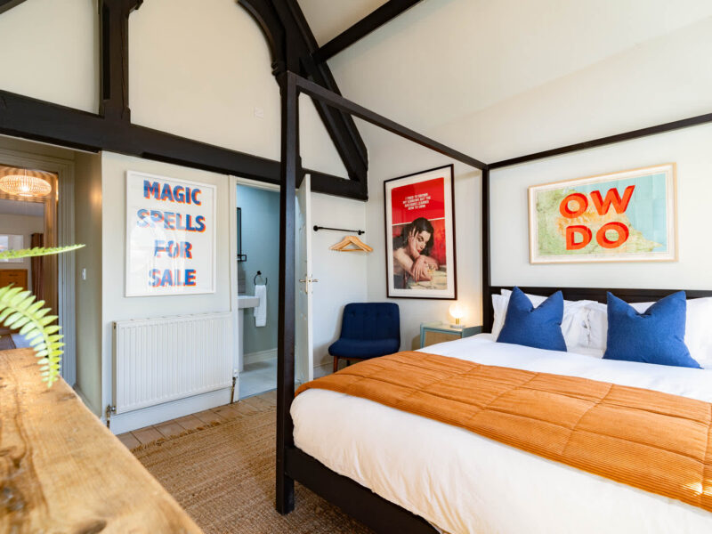 Four-poster bed in Old Town House, a dog-friendly converted church holiday let.