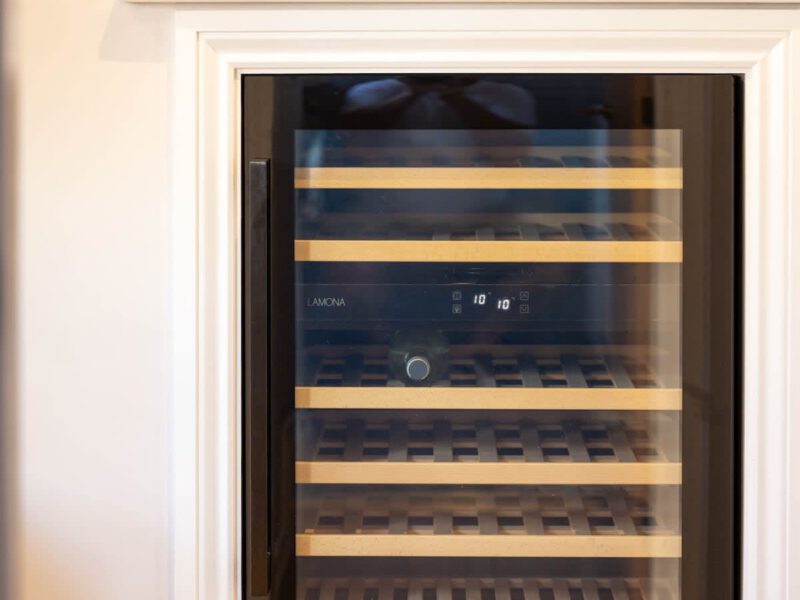 Built-in wine cooler at Castle View Cottage, a holiday let.