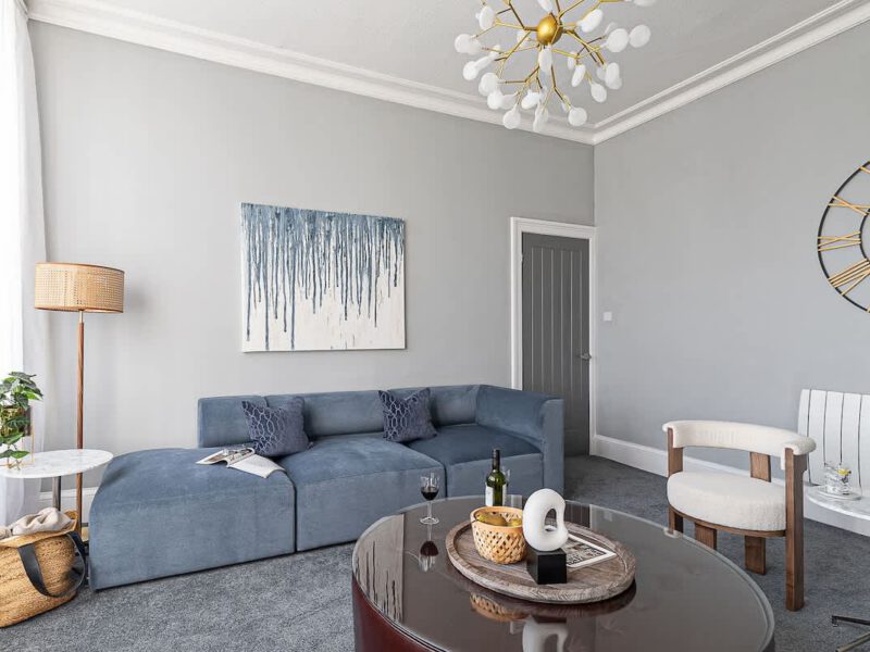 Stylish living room at Crescent View holiday let, sleeps 4.