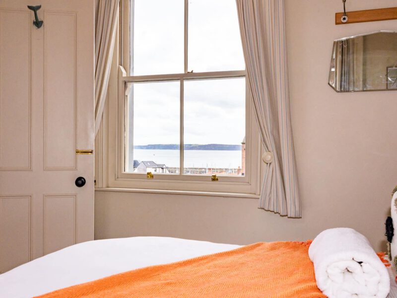 Sea view from bedroom at Harbour View House, Old Town holiday let.