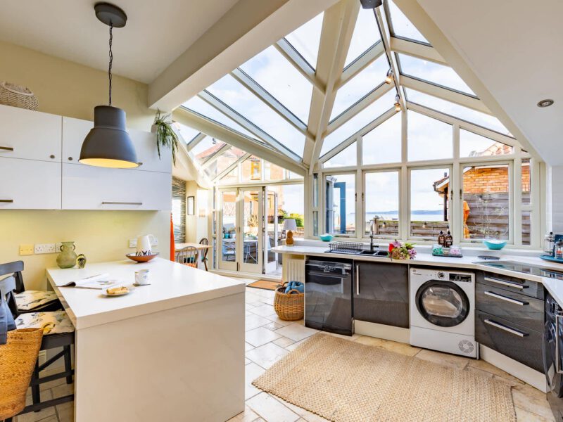 Modern kitchen with sea views at Harbour View House, Old Town.