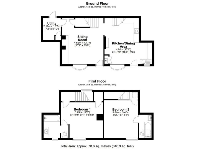 Floor plan for Garth Cottage, a dog-friendly holiday let sleeping 4.
