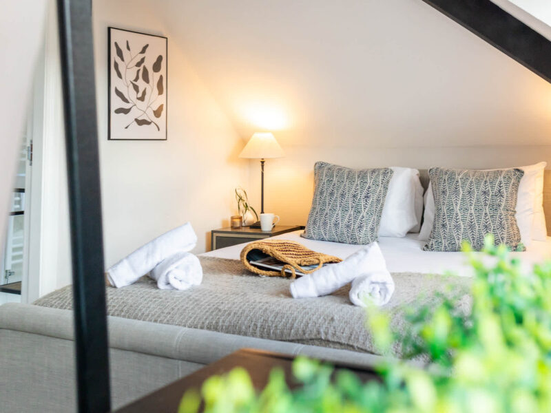 Comfortable bedroom with sea views at Ocean Pearl holiday let.