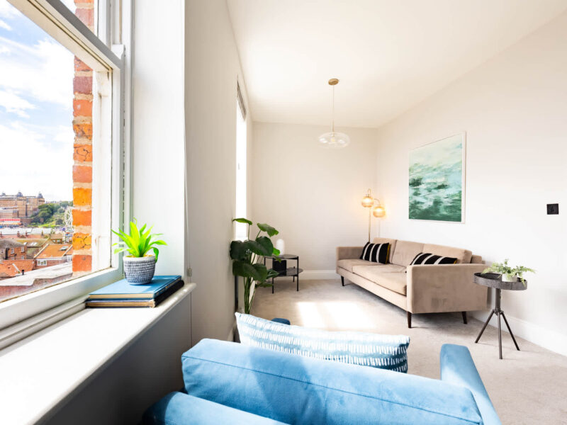 Living area with sea views at Ocean Pearl holiday let.