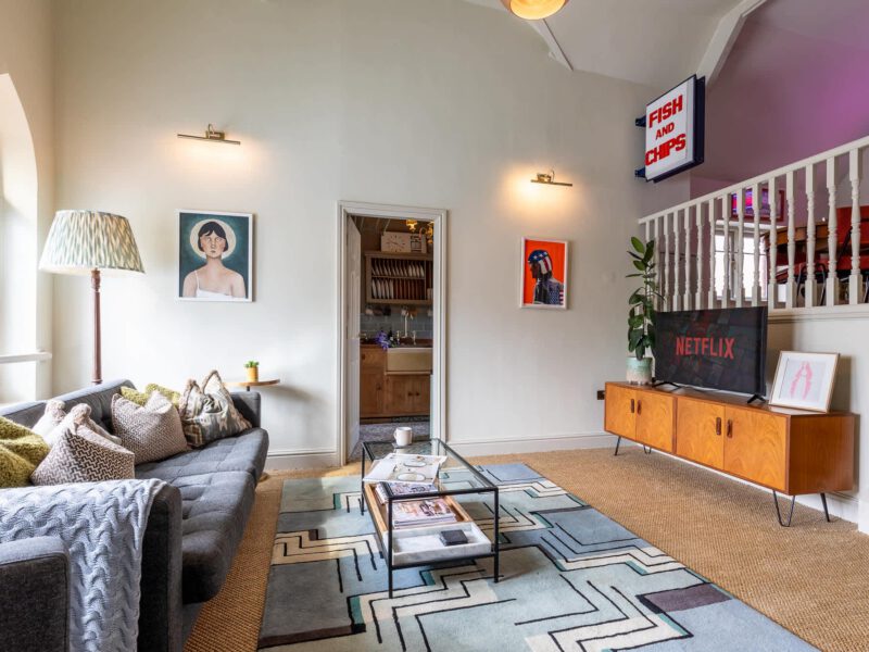 Stylish living area at The Loft by the Bay holiday let.