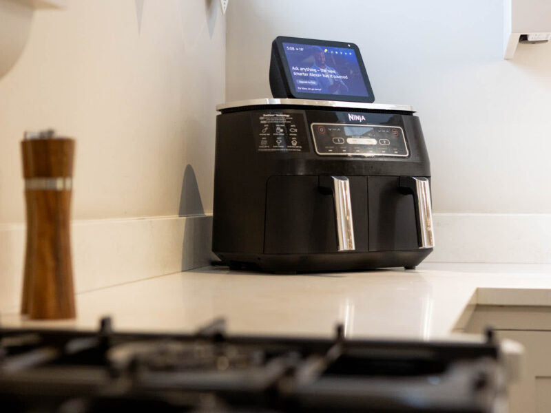 Ninja air fryer and smart display in the kitchen at Malton Luxury Retreat.