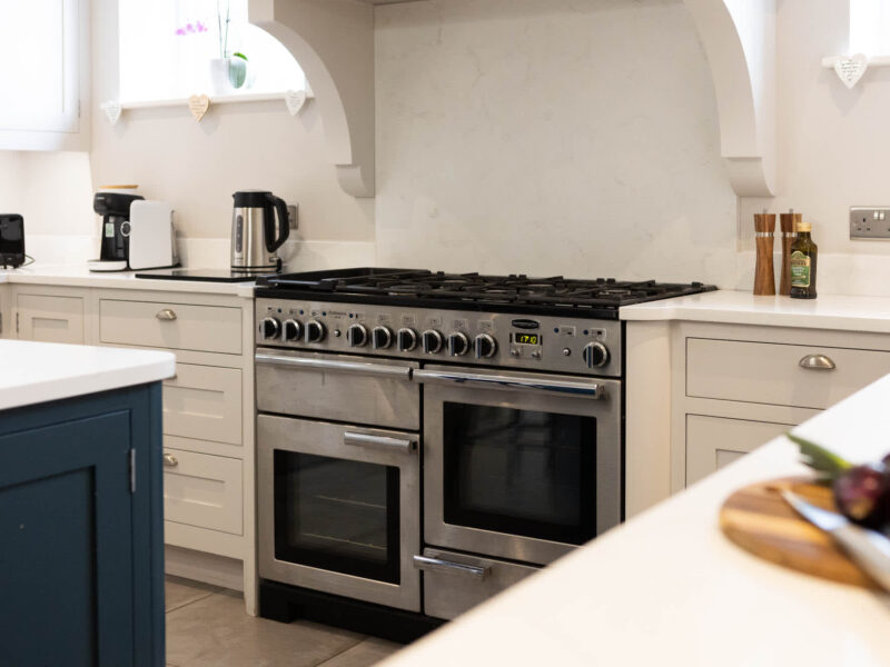 Modern kitchen with range cooker at Malton Luxury Retreat.