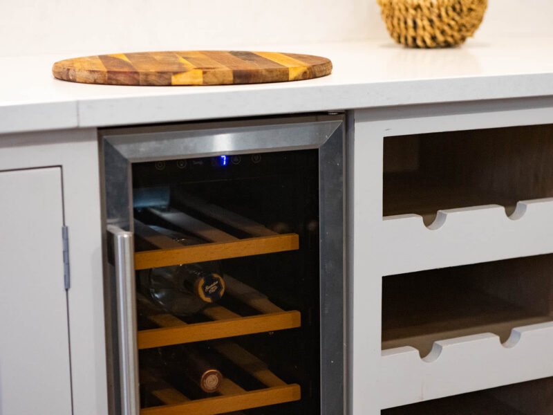 Built-in wine cooler and rack at Malton Luxury Retreat.