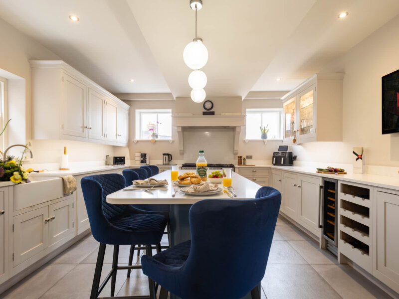 Luxury kitchen with breakfast island at Malton Retreat, sleeps 10.