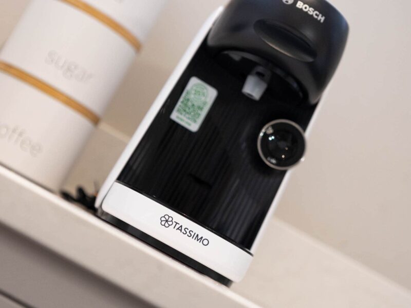 Tassimo coffee machine and canisters at Malton Luxury Retreat.