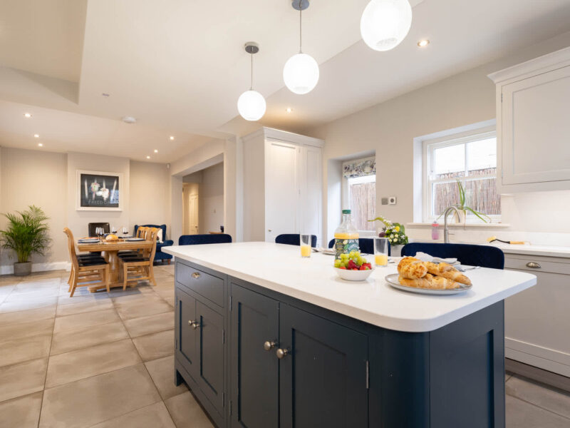 Spacious kitchen and dining area at Malton Luxury Retreat, sleeps 10.
