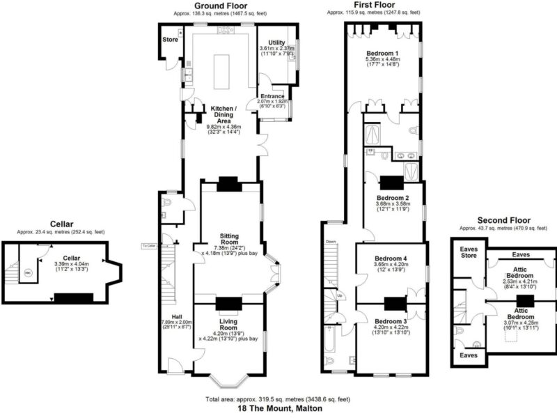 Floor plan for Malton Luxury Retreat, showing multiple bedrooms and living spaces.